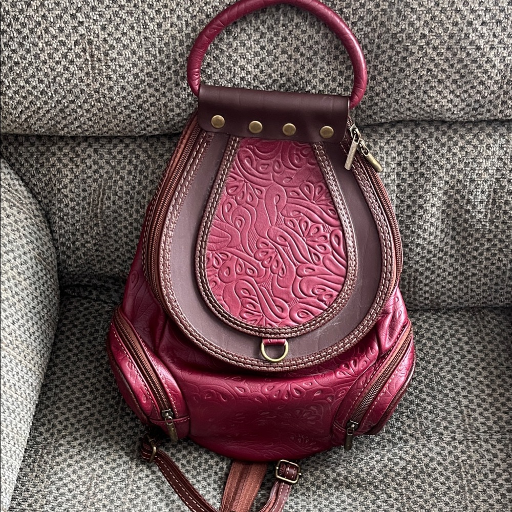 Chic Embossed Burgundy Backpack